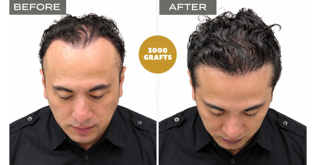 Hairline restoration for wavy hair with 3,000 FUE grafts - hair transplant before and after at Nova Medical Boston